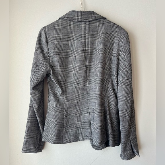 H&M long plaid one button schoolboy blazer women’s size 6 grey neutral office - Picture 7 of 11